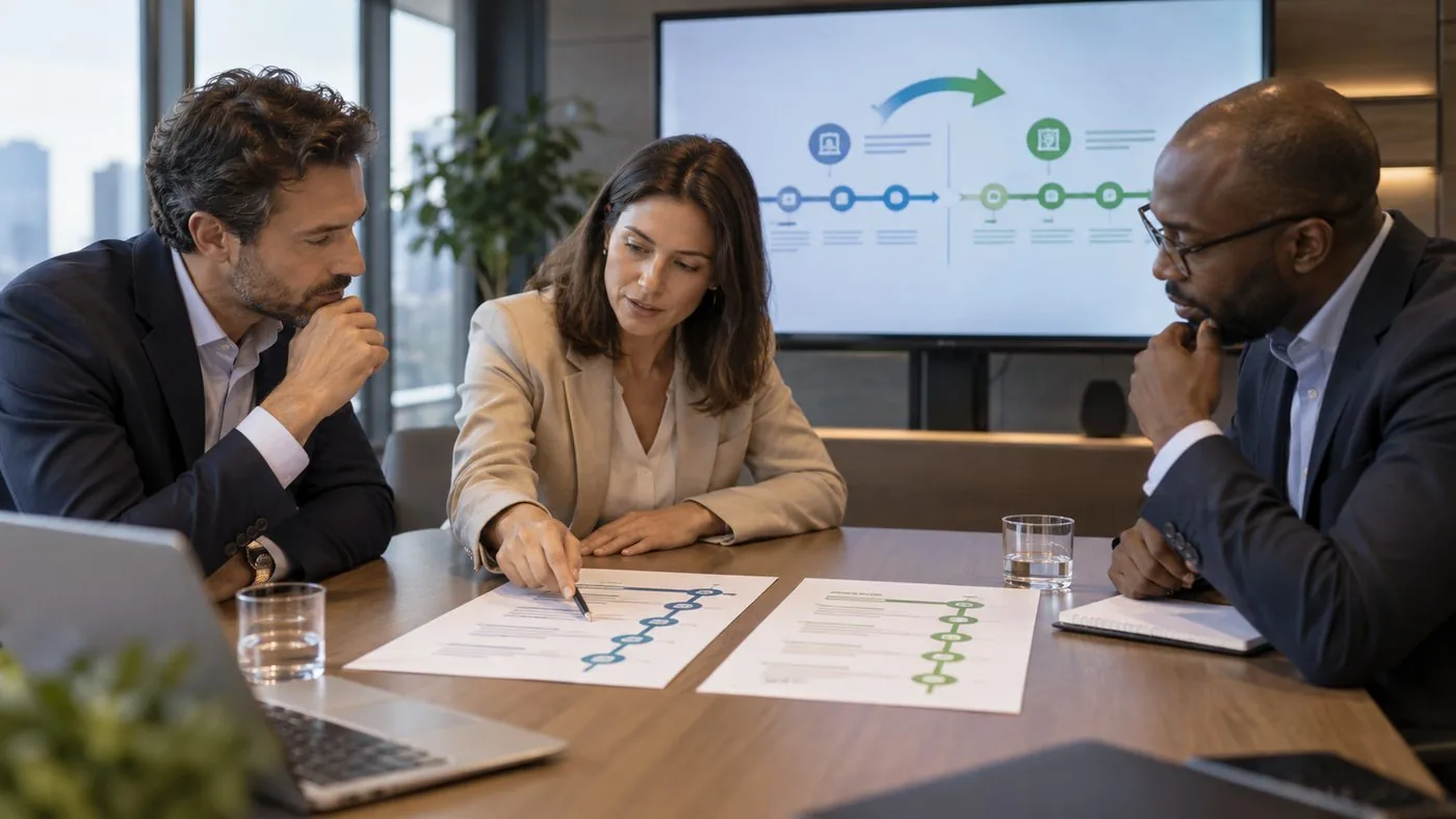 Professionnels échangeant afin de cadrer les besoins et le périmètre d'une démarche de certification.
